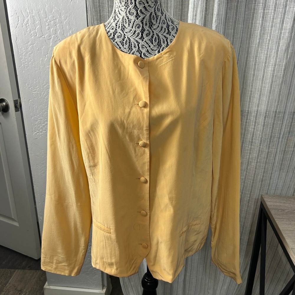 Willow Ridge Silk Jacket Womens 20 Yellow Button Front Plus Size Career Blazer